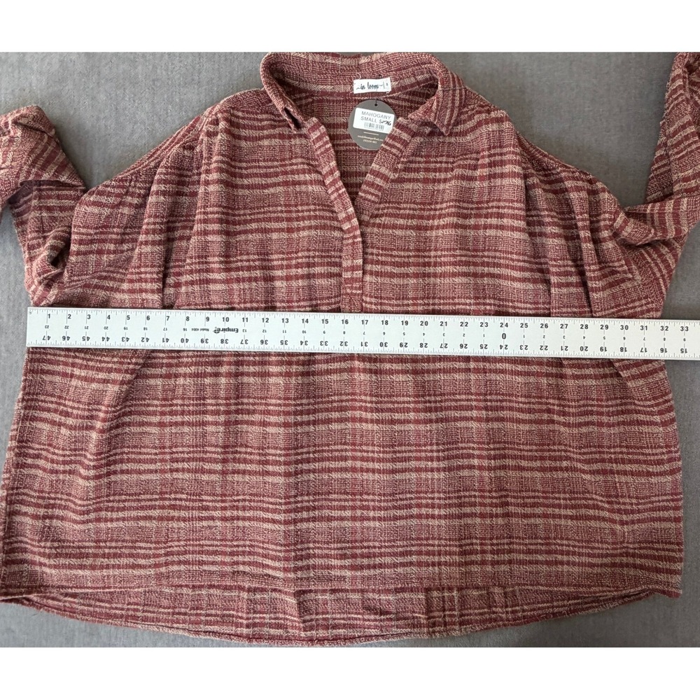 In Loom Plaid Tunic Blouse Size S Mahogany Cotton Linen Boho Academia Lagenlook - Picture 9 of 11